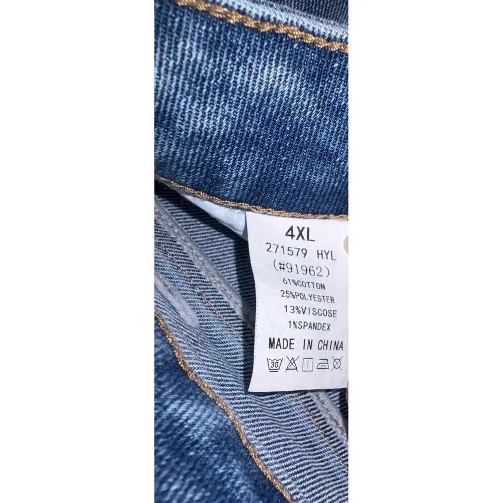 Flamingals Women 4XL Distressed Crop Jeans Blue Denim Raw Hem High Rise Stretch